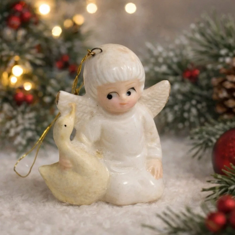Vintage 1950s–60s Angel with Goose Ornament — Baby's‎ First Christmas Style